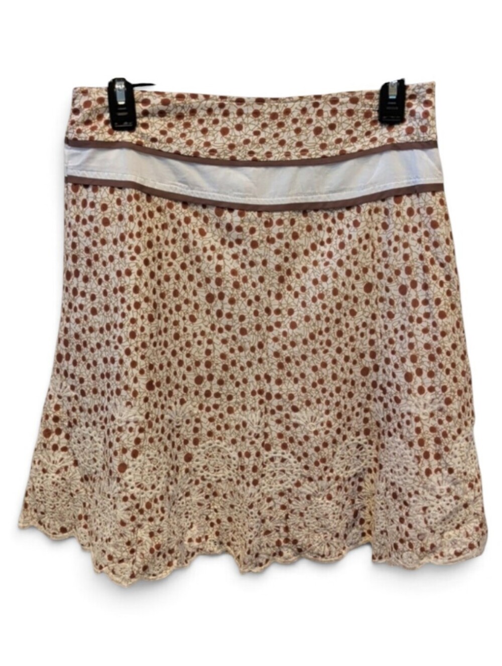 Maxinne Mode, Brown And Cream Boho Embroidered Skirt. Medium